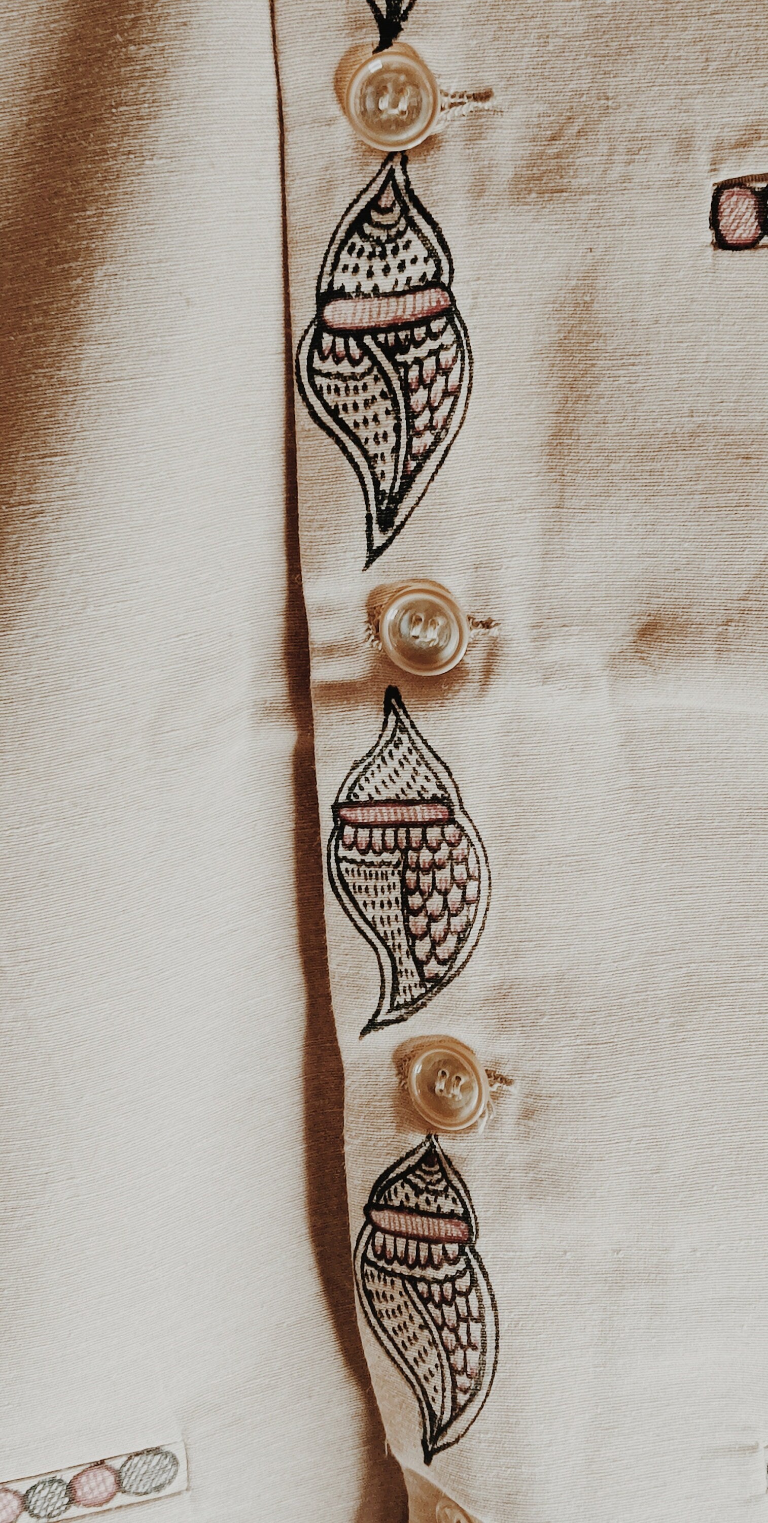 Beige Khadi Vest Jacket Hand-painted Madhubani Art Featuring Iconic Shri Krishna Radha Design Shankh Vintage Traditional Wedding Anniversary