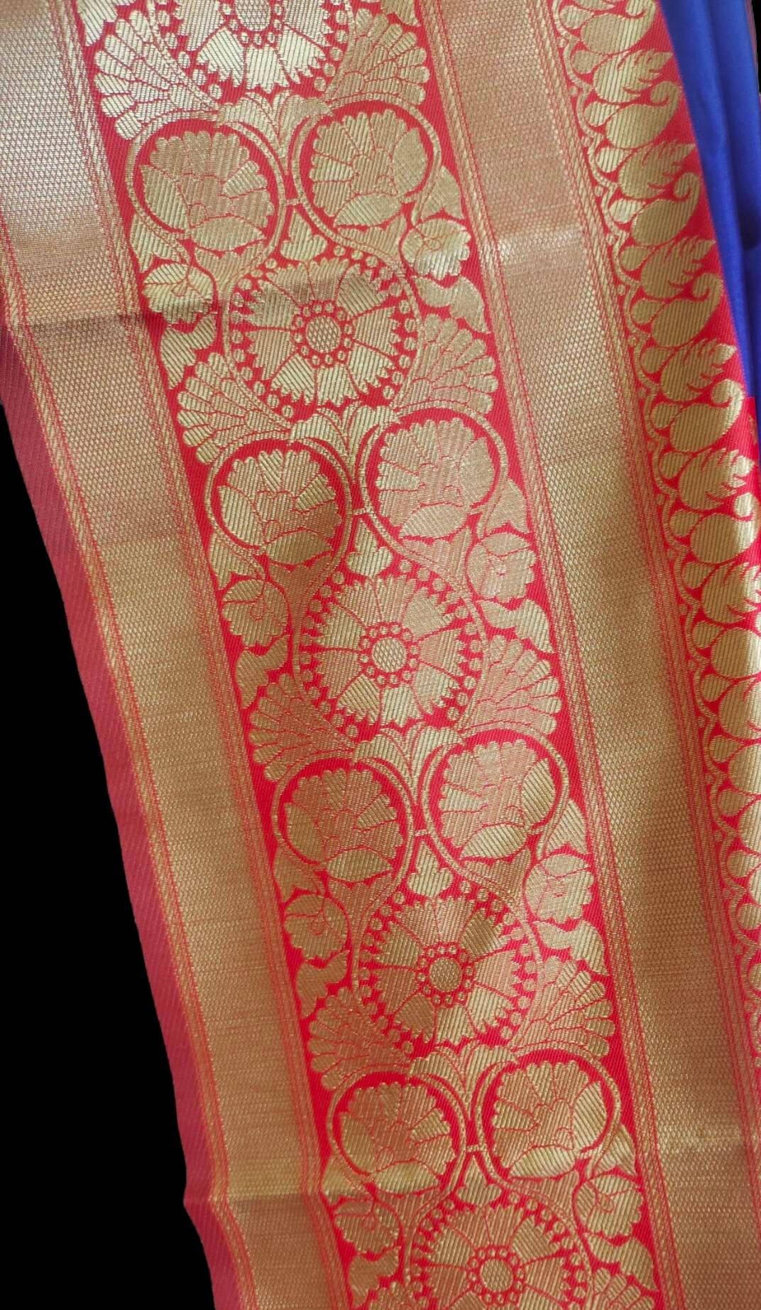 Blue and red banarasi silk saree with zari work with red unstiched blouse with cotton stitched peticoat Bollywood Indian Ethnic Festive Puja