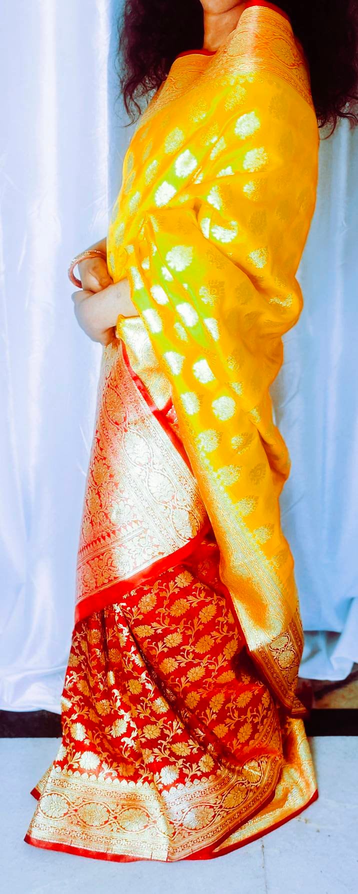 Orange Red Banarasi Silk Saree With Unstitched ( customised ) Silk Blouse Heavy Zari Work Perfect For Wedding Haldi Wear Gift for her