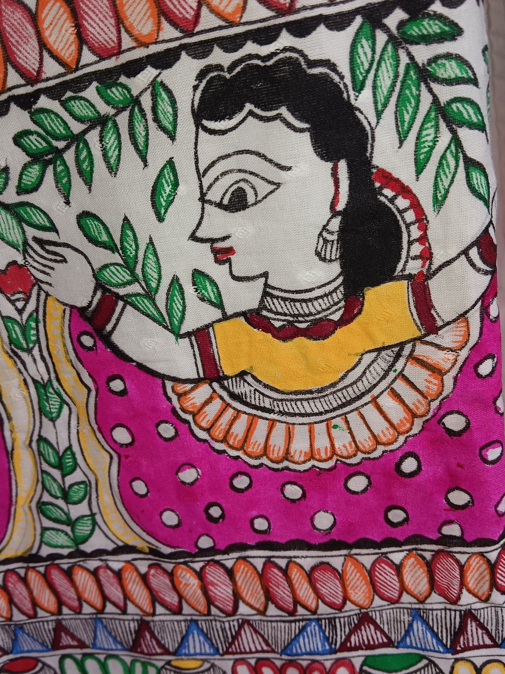 Set of 3 White Pure Cotton Multicolored Hand Painted Madhubani Paint kurta Pant Dupatta Featuring Floral Doll Design Pattern Wedding Indian