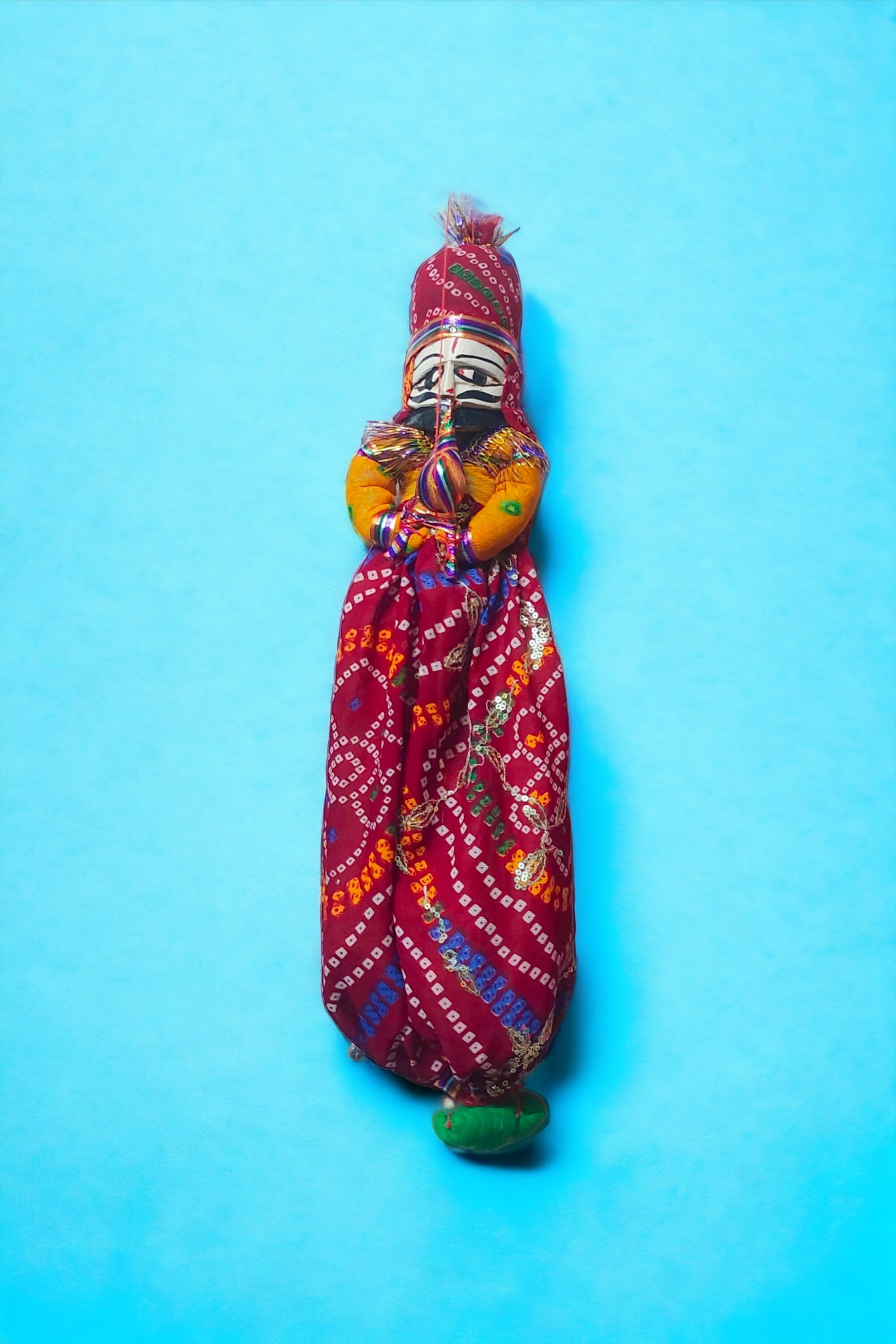 Rajasthani Wood Puppets Pair Male Puppet 30x6 inch , Female Puppet 27x6.5 inch Multicolour Indian Puppet Artistic Home Decoration Ethnic