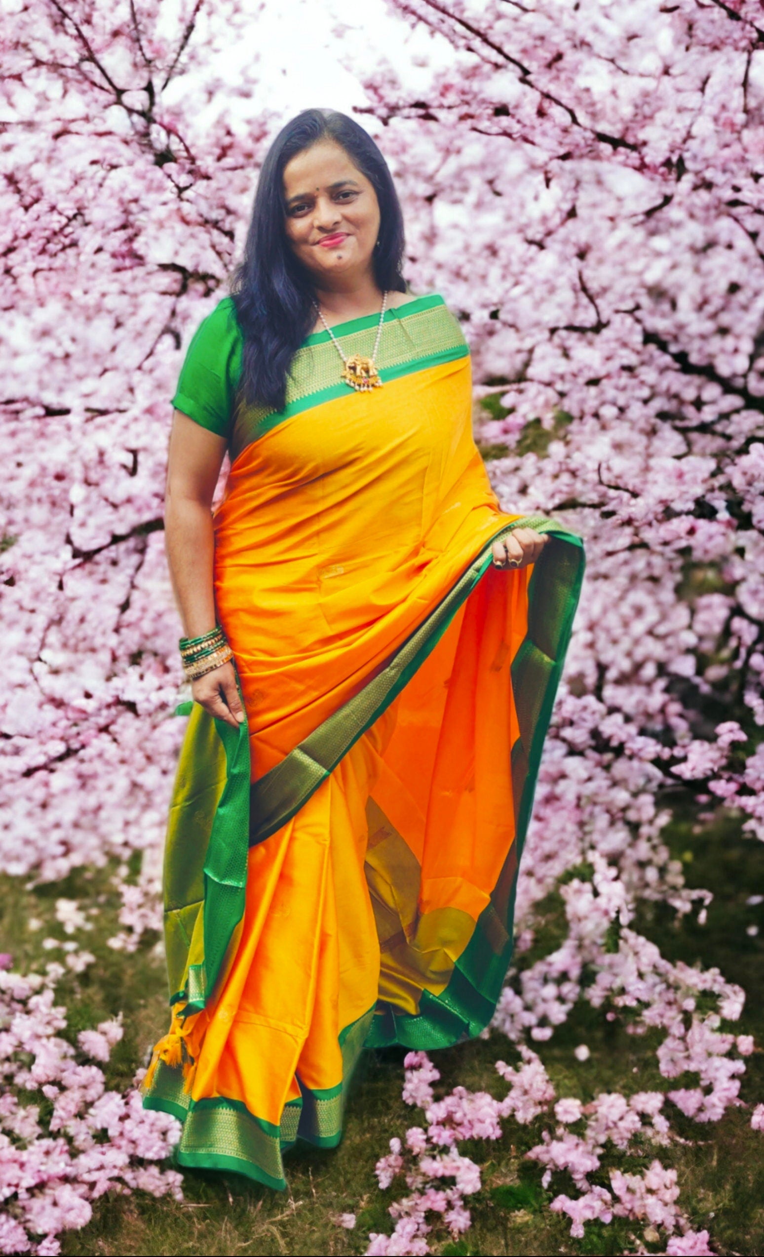 Yellow Green Silk Zari Border Saree With Green Unstitched Blouse Bollywood Wedding Indian Saree For women Girls Diwali Teej Durga Puja