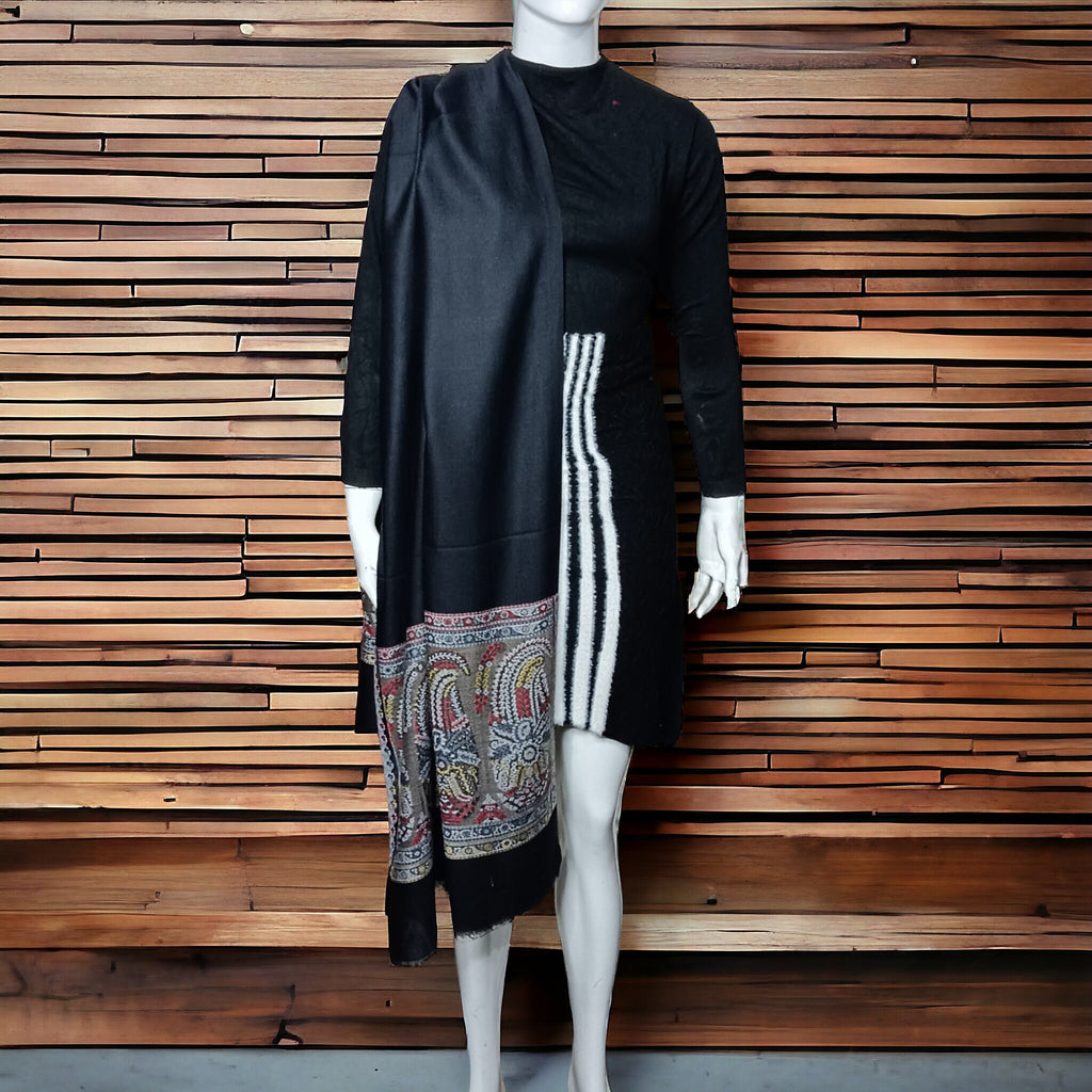 Black Embroidered 100 % Pashmina Cashmere Shawl/Scarf Luxurious Hand woven Soft Touch Lightweight Travel Blanket Vintage Winter Outfit