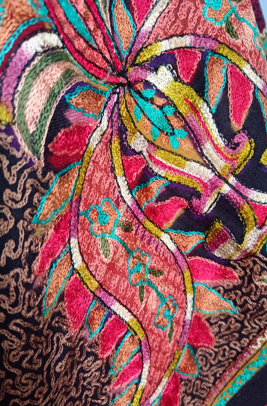 100% Pure Cashmere Pure Pashmina Heavily Embroidered Using Silk Thread Work Hand Woven Hand Work Tie Dye Pattern Black Shawl Red Shawl