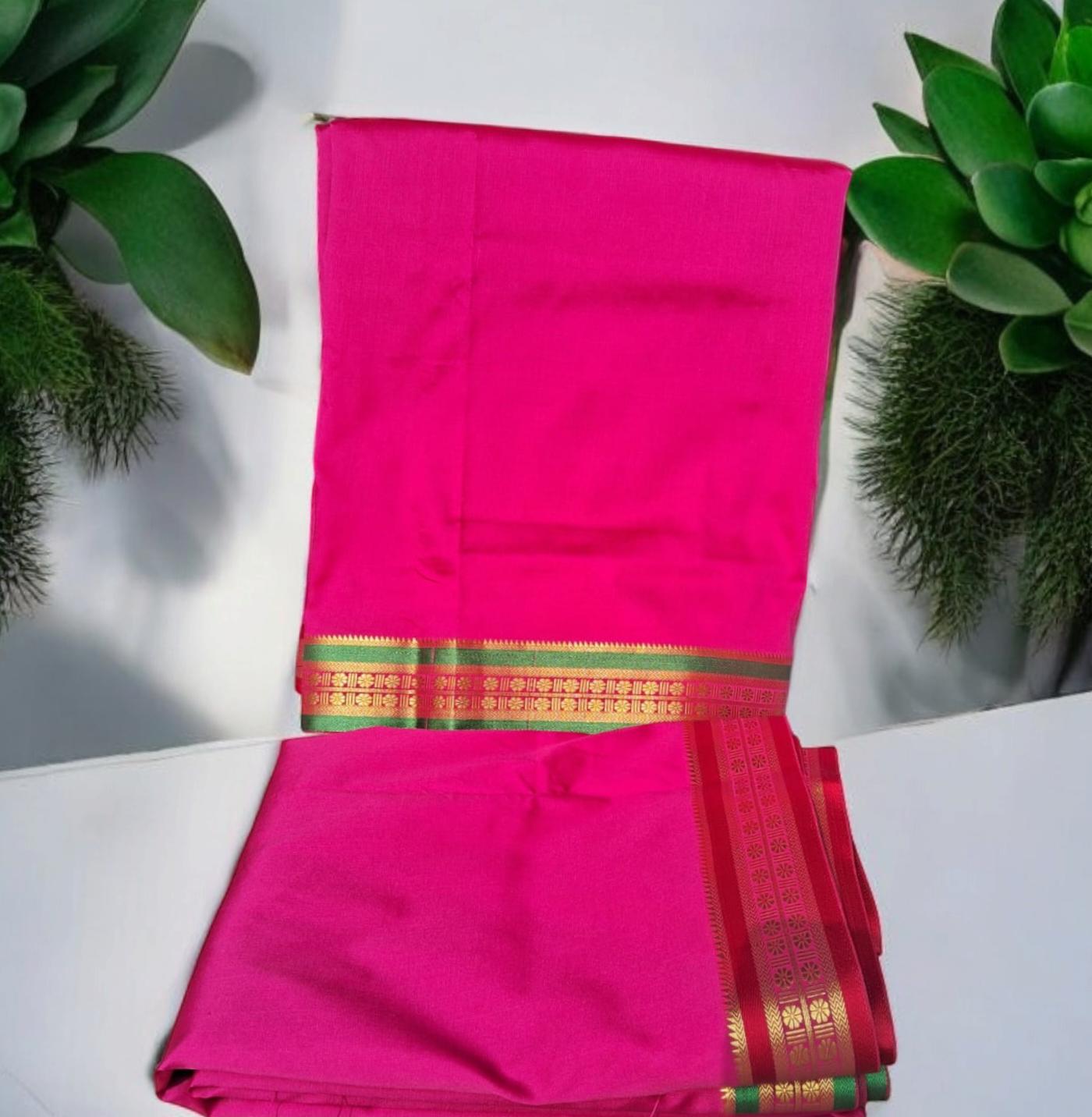 Pink Silk Red Green Golden Zari Border Dhoti Towel Set For Men 3.5 metres length of dhoti 2 meters length of towel South Indian Tamil
