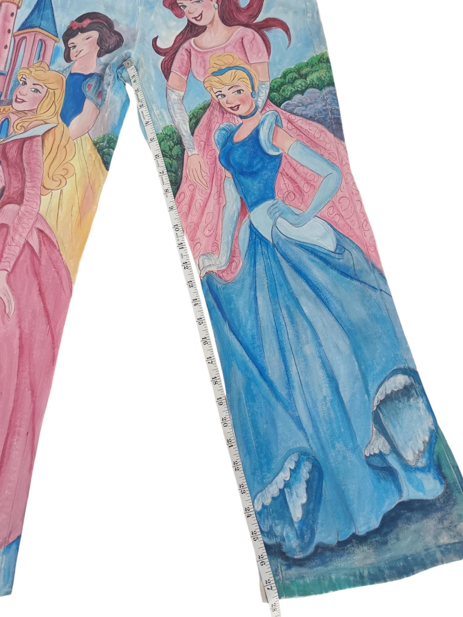 100% Pure White Denim Handpainted Fine Art Princesses Fairy Tales Artistic Party Wear Halloween Wear Birthday Wear Gift For Them