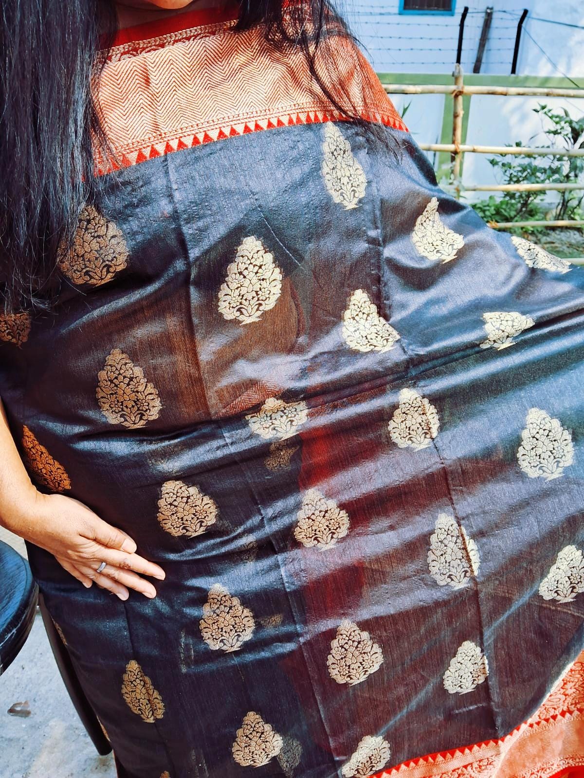 Red Black Silk Saree Zardozi Border Zardozi Work All Over Saree With Unstitched Red Silk Zardozi Border Blouse Women Wear Wedding Wear