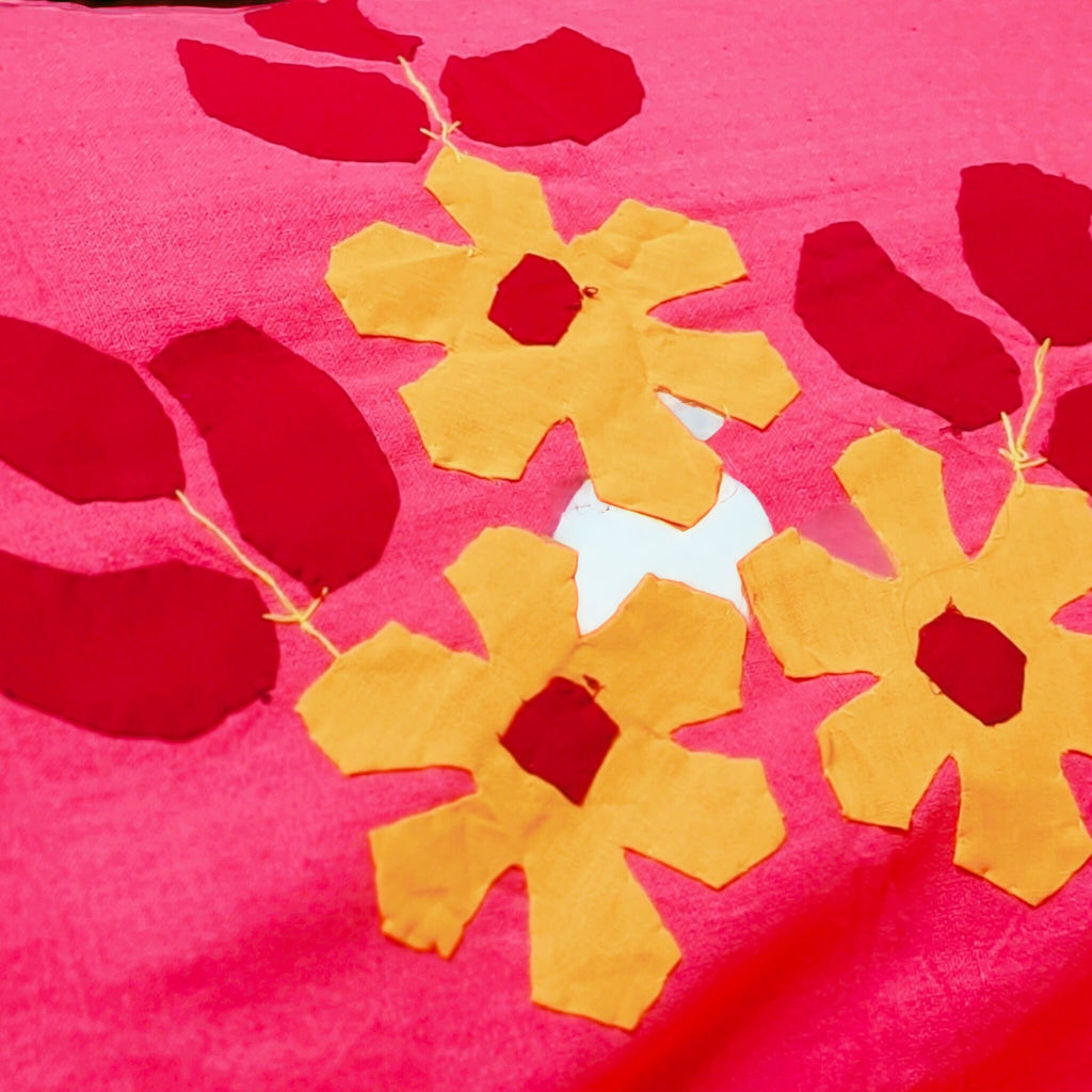 Cotton Pink Applique Handmade Queen Size Bedsheet With Two Maching Pillow Covers Pack of 1 Indian Style Bedsheet Nature Aesthetic Victorian