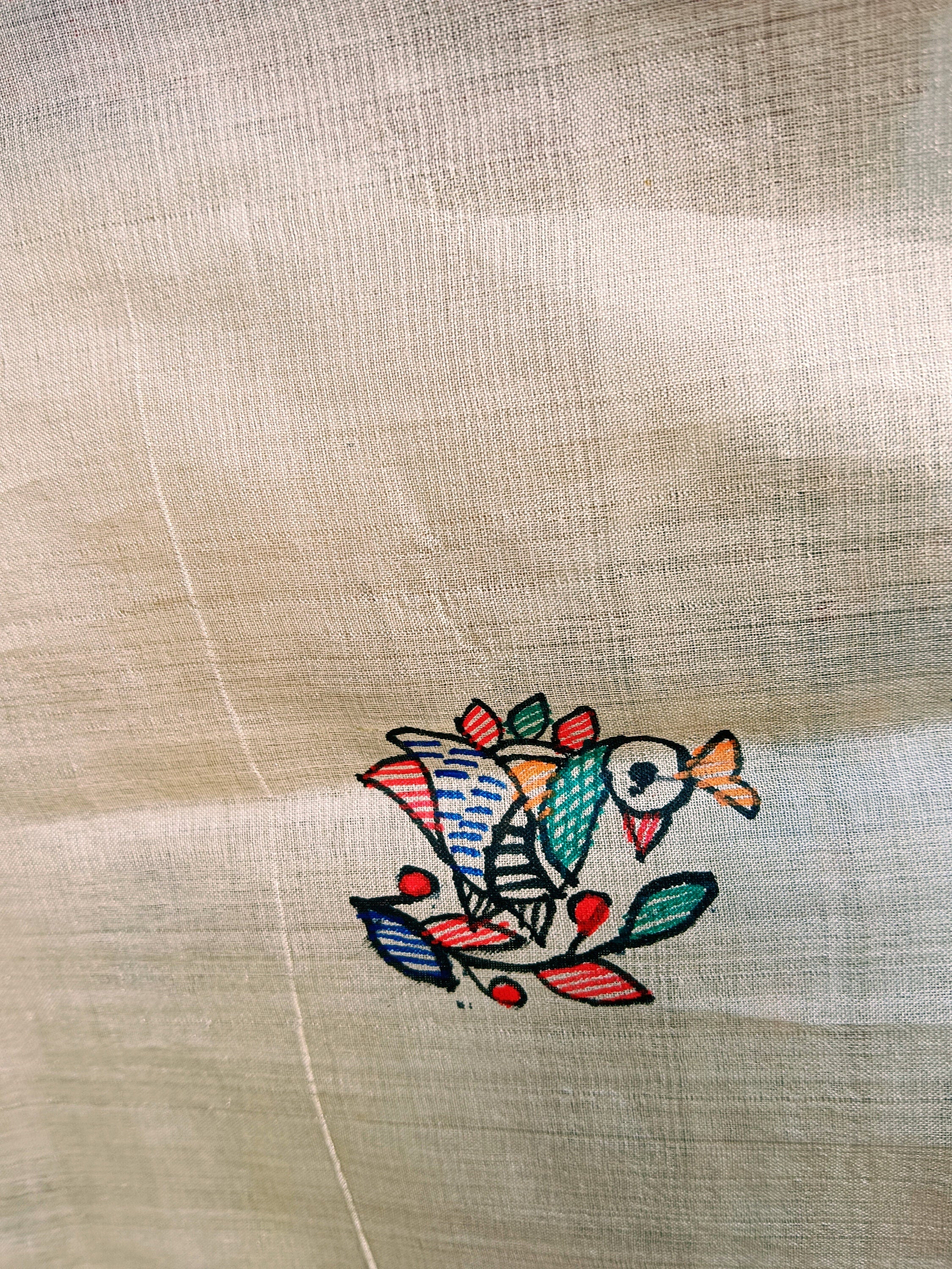 Pure Silk Hand-painted Multicolored Madhubani Painting Saree Featuring Iconic Shree Ram Sita Swayamvar Marriage Peacock Design Wedding Party